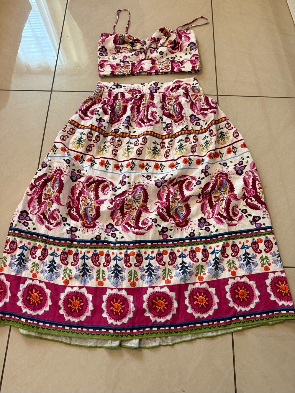 Caroline Constas M Set Anthropologie Farm Rio Floral Crop Top and Tie skirt